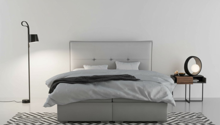 Box spring bed hotel double textile gray luxury beds upholstered storage bed function