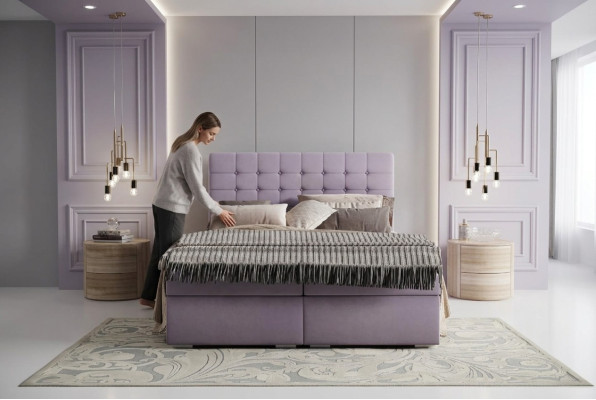 Complete Set Mattress & Topper Box Spring Bed Pink Upholstered 180x200cm