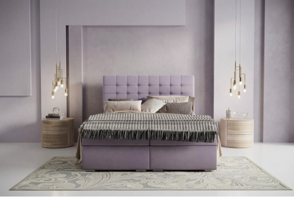 Complete Set Mattress & Topper Box Spring Bed Pink Upholstered 180x200cm