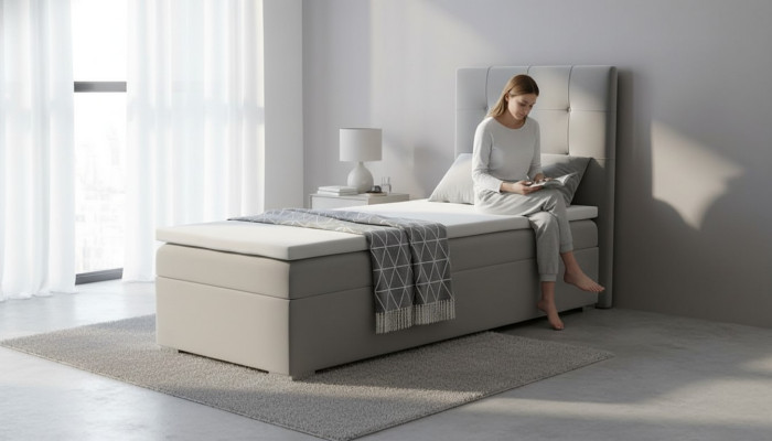 Luxury Box Spring Bed Hotel Beds Upholstered Function Bed Storage 90x200cm Gray New