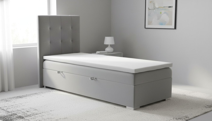 Luxury Box Spring Bed Hotel Beds Upholstered Function Bed Storage 90x200cm Gray New