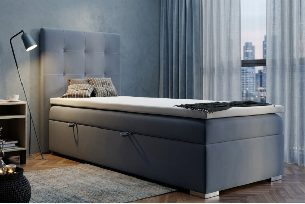 Luxury box spring bed, hotel beds upholstered functional bed frame 90x200cm blue new