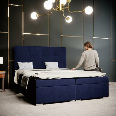 Blue box spring bed hotel double luxury beds upholstered bed box function new