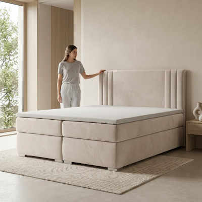 Box spring bed hotel double bed luxury beds upholstered function storage box beige