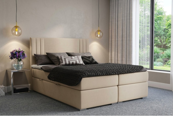 Box spring bed hotel double beige textile luxury beds padding box function