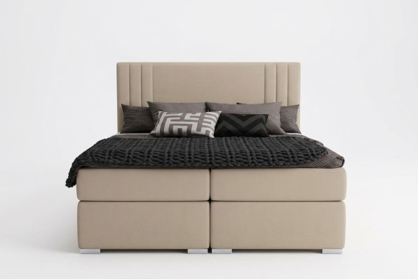 Box spring bed hotel double beige textile luxury beds padding box function
