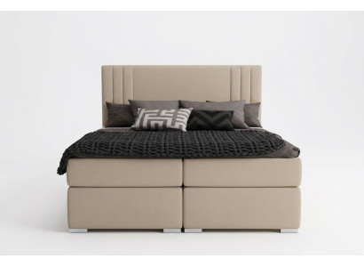 Box spring bed hotel double beige textile luxury beds padding box function
