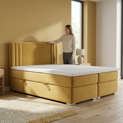 Boxspring bed double complete set mattress topper beds function box hotel