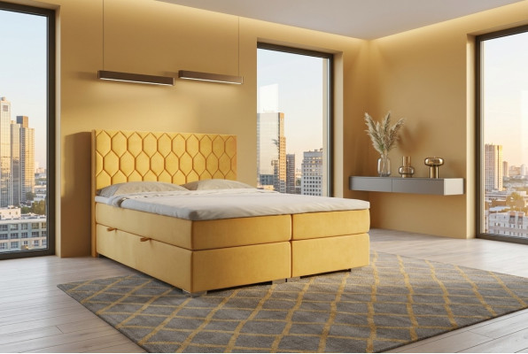 Box spring bed hotel double luxury beds upholstery function storage box yellow velvet