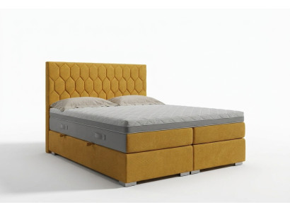 Box spring bed hotel double luxury beds upholstery function storage box yellow velvet
