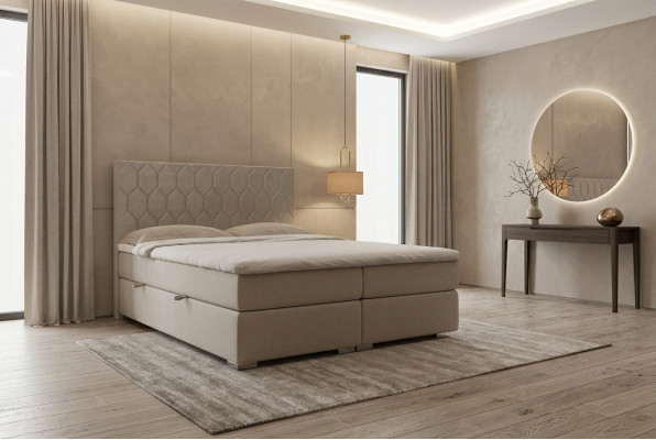 Box spring bed hotel luxury beds upholstery function box beige double 180x200