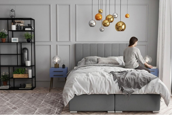 Box spring bed hotel double beds design upholstery box function gray