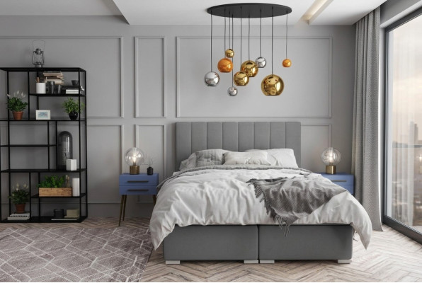Box spring bed hotel double beds design upholstery box function gray