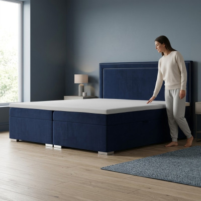 Box spring bed hotel double design beds luxury upholstery box function blue new