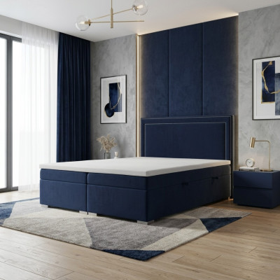 Box spring bed hotel double design beds luxury upholstery box function blue new