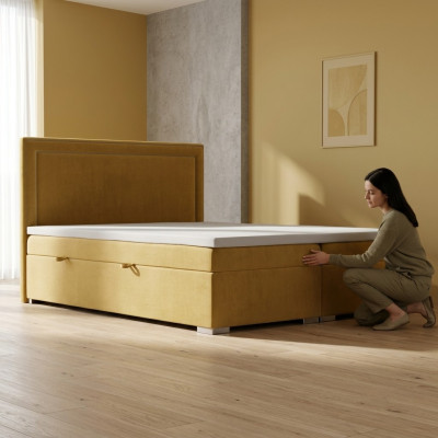 Box spring design bed hotel double beds luxury upholstered bed box function yellow