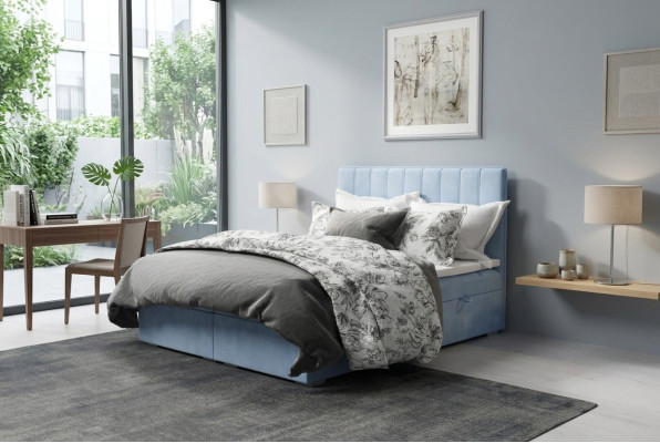 Box spring bed hotel double blue velvet luxury beds upholstered bed frame 180x200