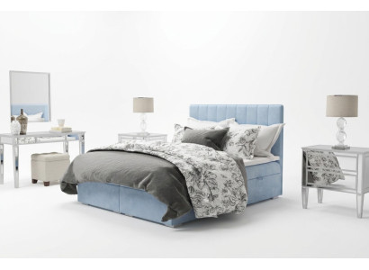 Box spring bed hotel double blue velvet luxury beds upholstered bed frame 180x200