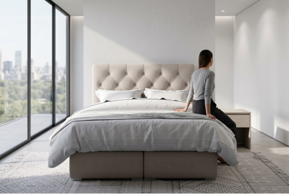 Box spring bed hotel double leather luxury beds upholstered bed box function new
