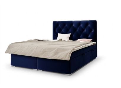 Box spring bed hotel double blue textile luxury beds upholstered bed frame function.