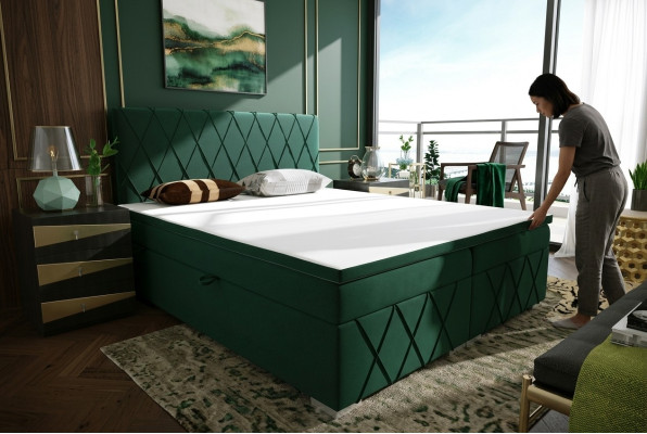Double Bed Complete Set Mattress Box Spring Topper Beds Function Box Green