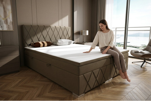Box spring bed hotel double velvet luxury beds upholstered bed frame function brown