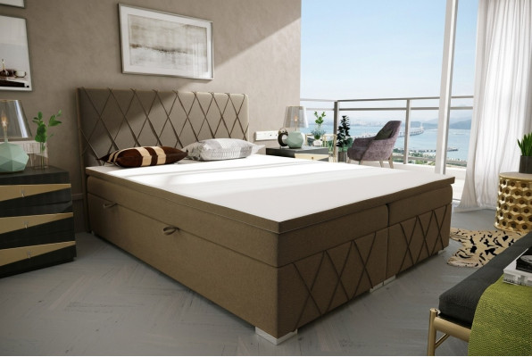 Box spring bed hotel double velvet luxury beds upholstered bed frame function brown
