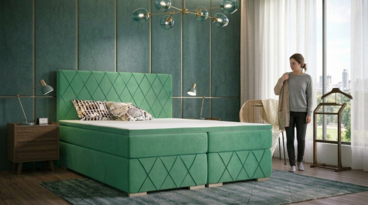 Box spring bed complete set with mattress & topper luxury upholstered textile beds