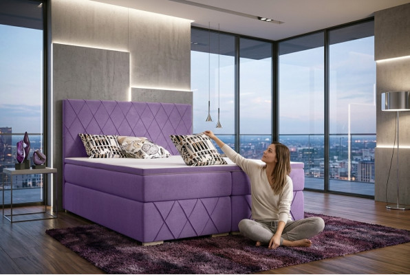 Complete Set Mattress & Topper Box Spring Bed Purple Upholstery 180x200cm Beds