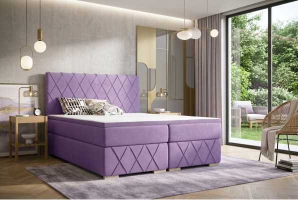 Complete Set Mattress & Topper Box Spring Bed Purple Upholstery 180x200cm Beds