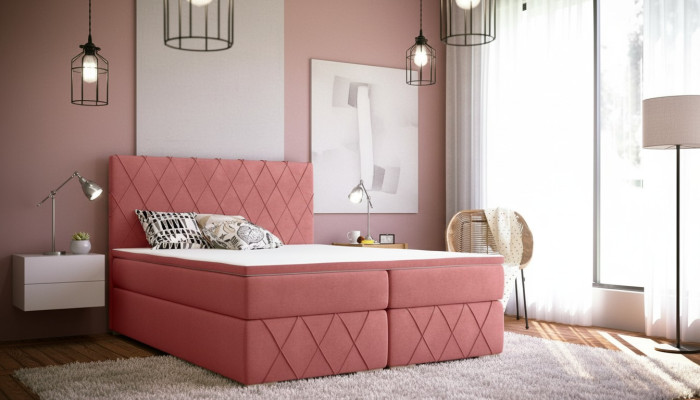 Complete Set Mattress & Topper Box Spring Bed Pink Upholstery 180x200cm Beds New