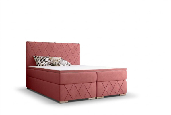 Complete Set Mattress & Topper Box Spring Bed Pink Upholstery 180x200cm Beds New