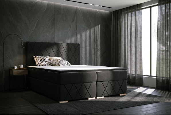 Complete Set Mattress & Topper Box Spring Bed Black Upholstered 180x200cm Beds