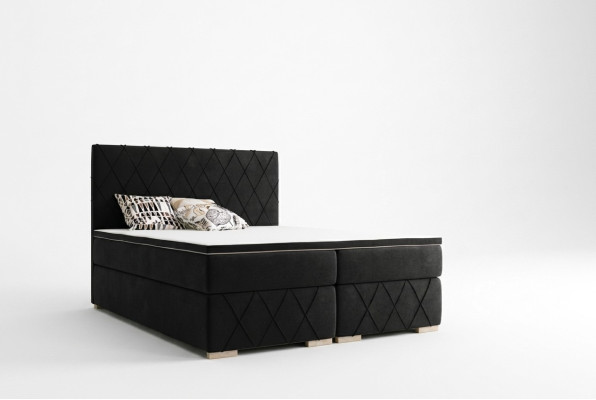 Complete Set Mattress & Topper Box Spring Bed Black Upholstered 180x200cm Beds