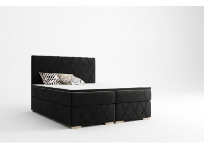 Complete Set Mattress & Topper Box Spring Bed Black Upholstered 180x200cm Beds