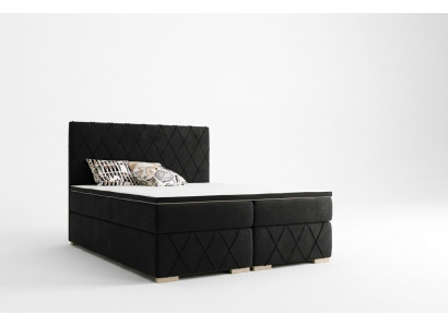 Complete Set Mattress & Topper Box Spring Bed Black Upholstered 180x200cm Beds