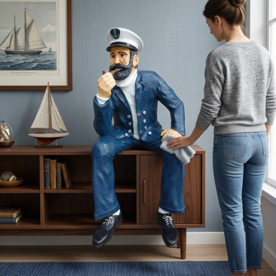Seaman Statue Sculpture Decoration Sitting Statues Figures Ahoy Captain 123 cm