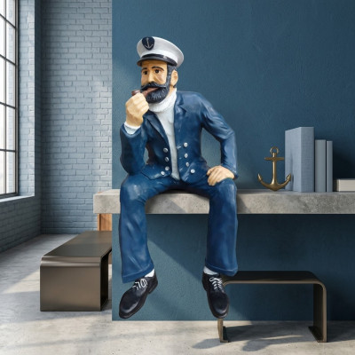 Seaman Statue Sculpture Decoration Sitting Statues Figures Ahoy Captain 123 cm