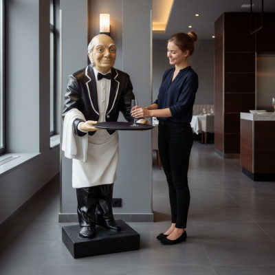 Butler figure statue figurines statues sculpture restaurant hotel tray waiter new