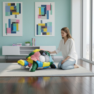 Abstract designer figure living room modern statue colorful painted turtle 109cm