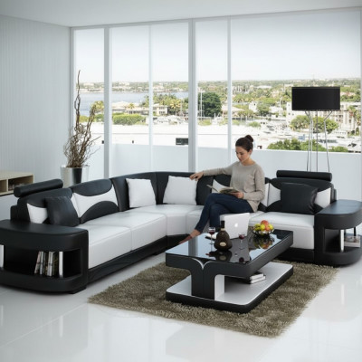 Living area upholstery corner corner sofa + USB, suite landscape leather textile new