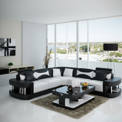 Living area upholstery corner corner sofa + USB, suite landscape leather textile new