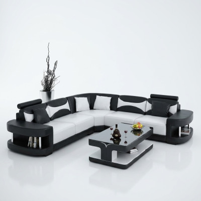 Living area upholstery corner corner sofa + USB, suite landscape leather textile new