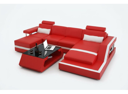 Designer corner sofa, sofa seating landscape, big modern leather sofa + USB, couch upholstery