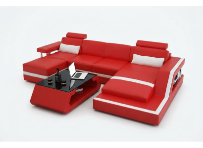 Designer corner sofa, sofa seating landscape, big modern leather sofa + USB, couch upholstery