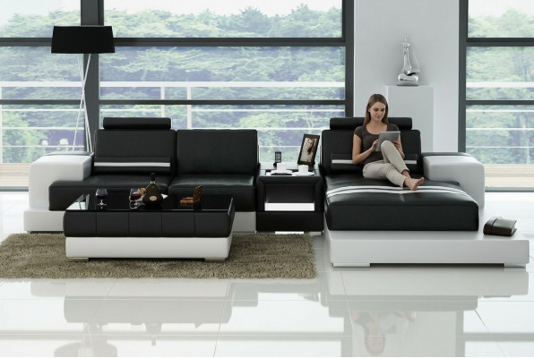 Leather sofa corner sofa with USB, design seating upholstery suite living landscape 2725B