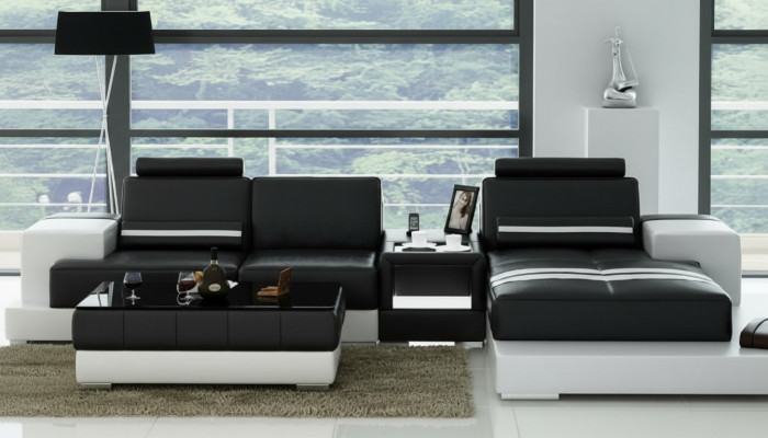 Leather sofa corner sofa with USB, design seating upholstery suite living landscape 2725B