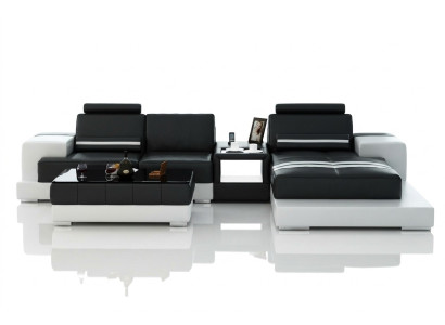 Leather sofa corner sofa with USB, design seating upholstery suite living landscape 2725B