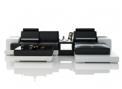 Leather sofa corner sofa with USB, design seating upholstery suite living landscape 2725B