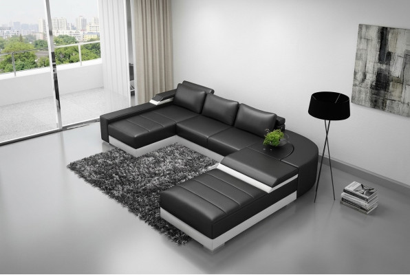 Corner sofa with USB upholstery leather set living landscape lounger Bellenberg